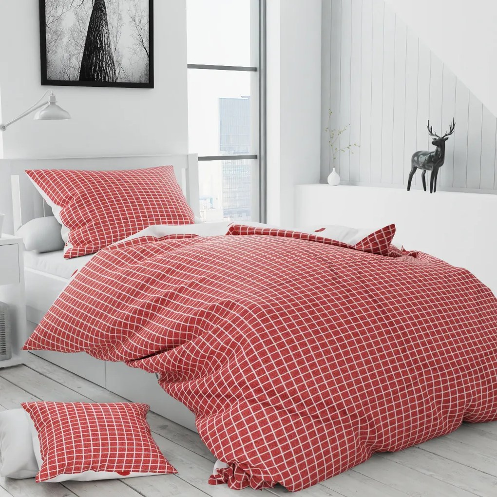 Lenjerie de pat din bumbac LOVED rosie + husa de perna 40 x 50 cm gratuit