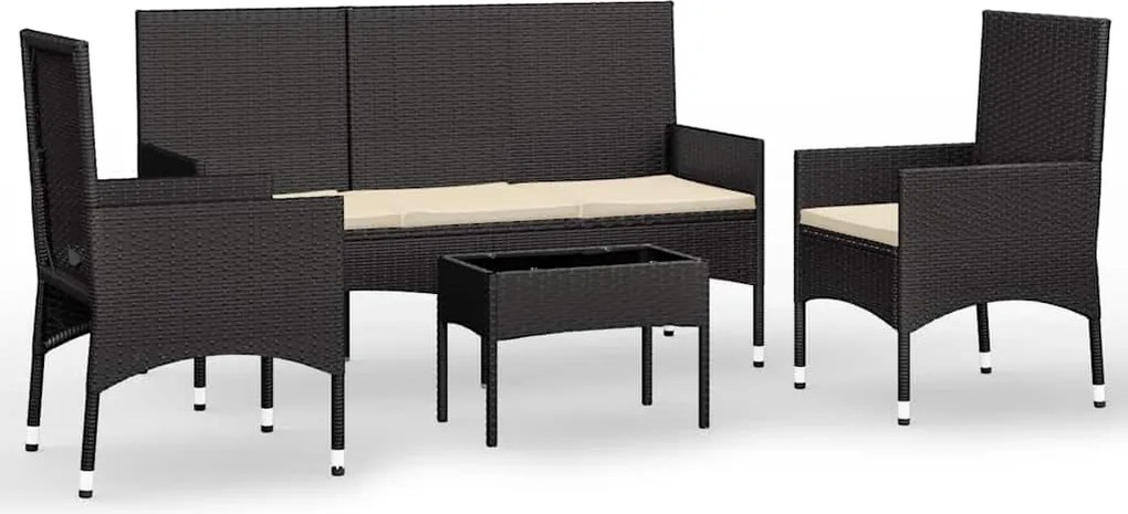 vidaXL Set mobilier relaxare grădină 4 piese cu perne poliratan negru