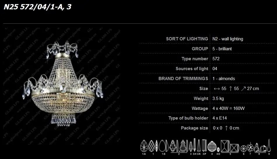 Aplica de perete Lux cristal Bohemia N25 572/04/1-A, 3