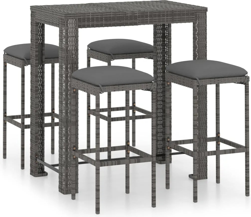 vidaXL Set mobilier bar de grădină cu perne, 5 piese, gri, poliratan