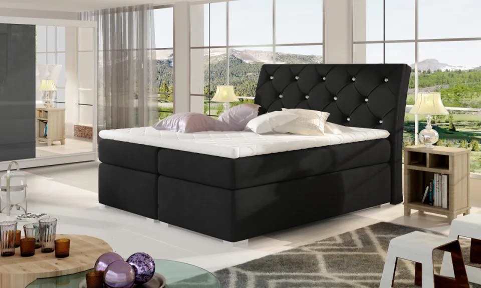 Pat tapitat, boxspring, cu spatiu pentru depozitare, 160X200 cm, Balvin 2, Eltap (Culoare: Alb)