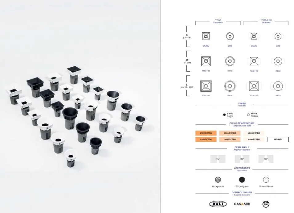 Spot LED incastrabil DEEP60 Downlight square white 60° 2700K honeycomb