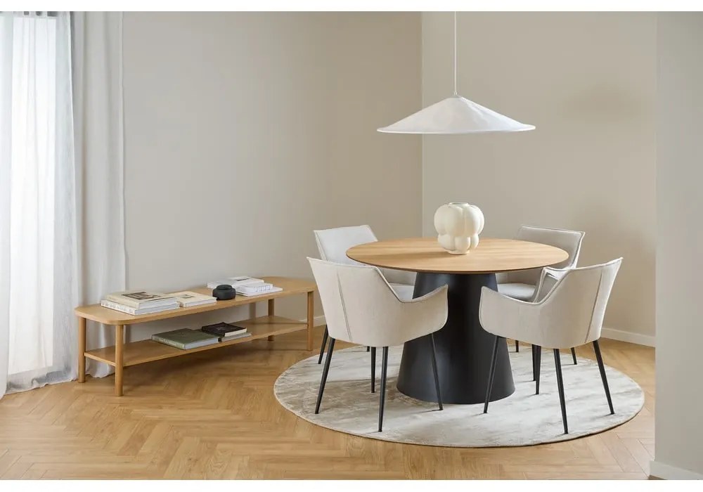 Masă de dining neagră/în culoare naturală rotundă cu blat cu aspect de lemn de stejar ø 120 cm Soli – Actona