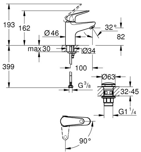 GROHE 24323001 - Baterie pentru lavoar SWIFT DN 15, crom lucios
