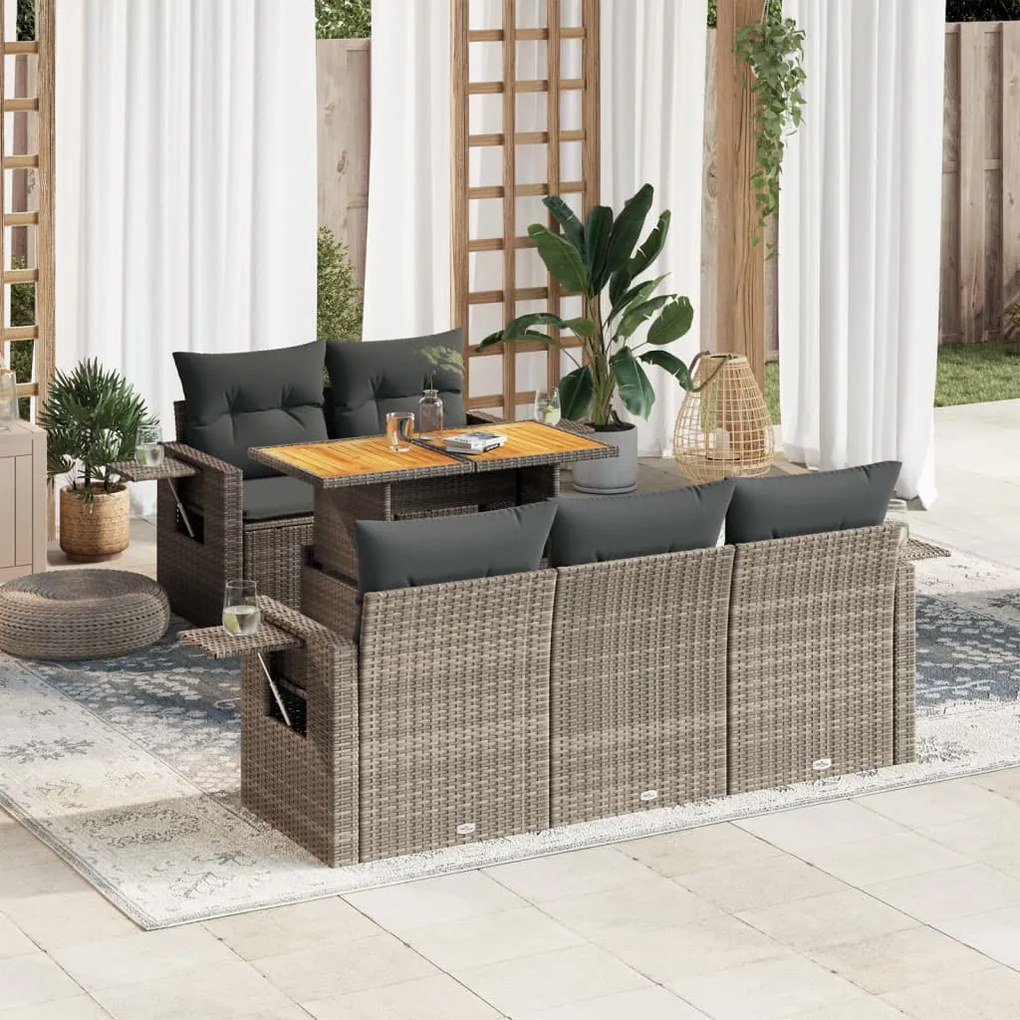 3327105 vidaXL Set mobilier grădină cu perne, 6 piese, gri, poliratan