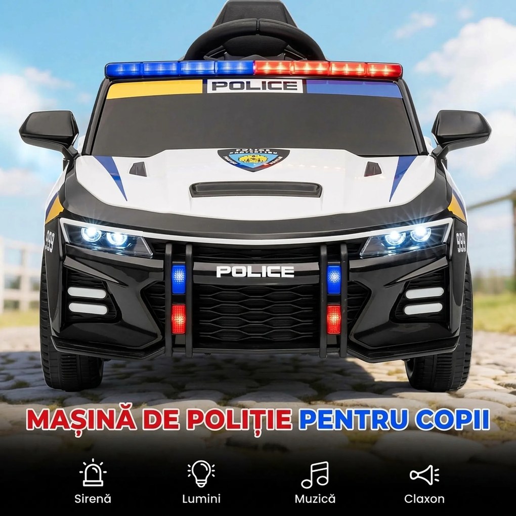 AIYAPLAY Mașină Electrică pentru Copii de Poliție cu Telecomandă și Muzică | Aosom Romania