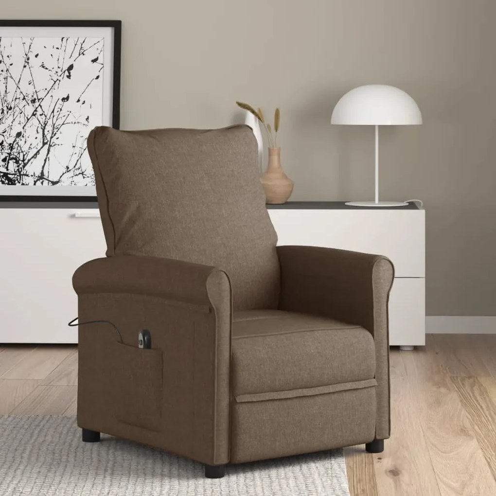 3073707 vidaXL Fotoliu rabatabil electric, maro, material textil