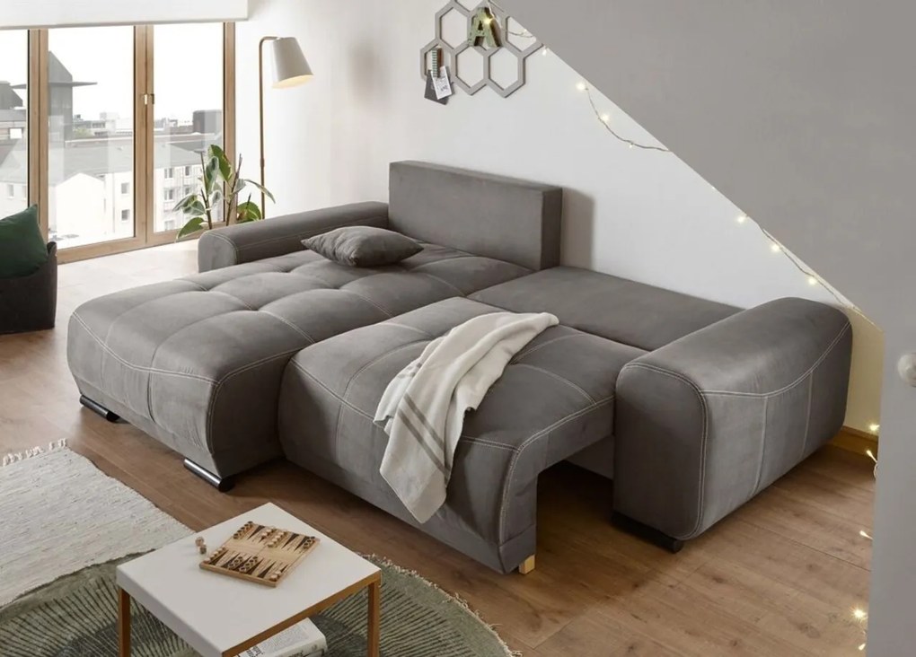 Coltar extensibil, Alvi, cu sezlong interschimbabil, 267 x 91 x 185 cm, gri