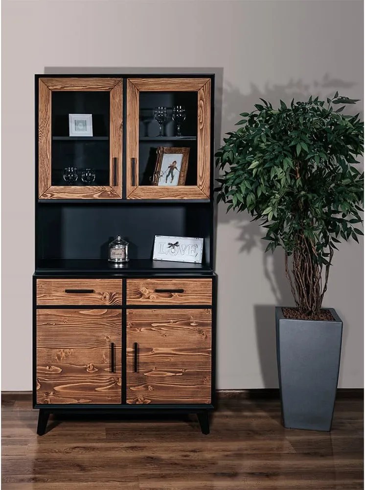 Bufet lemn masiv Timeless 2 Corpuri 2 Sertare 4 Uși 98x45/35x190 cm Negru