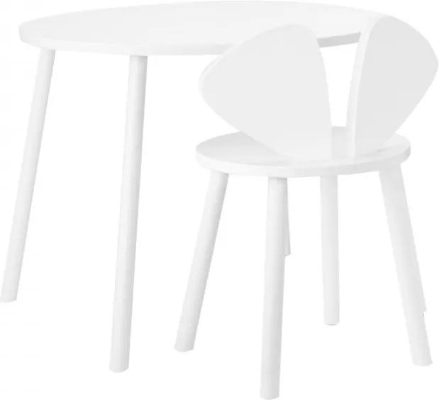 Set masa si scaun albe din lemn Mouse School Nofred