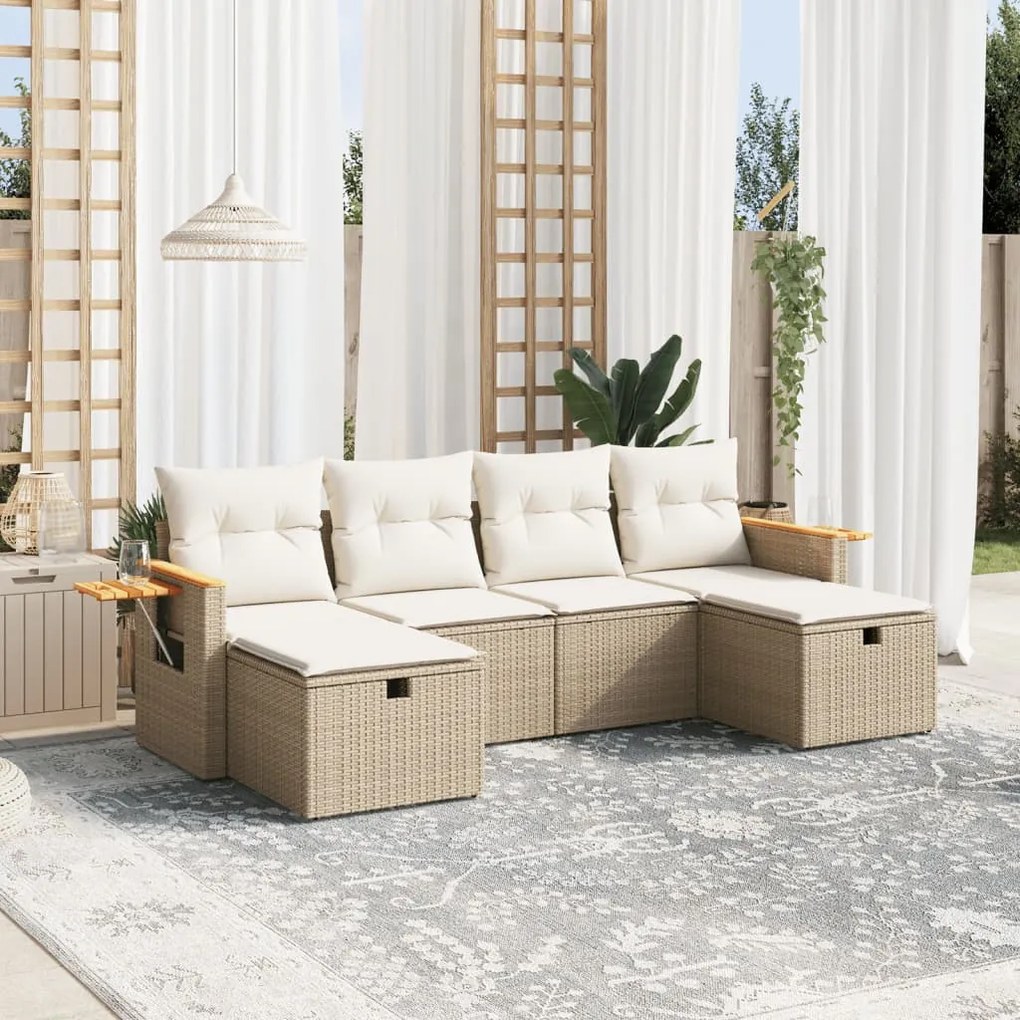 vidaXL Set canapele de grădină cu perne, 6 piese, bej, poliratan