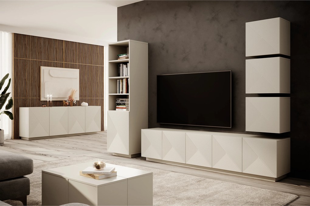 Comodă TV Asha 200 cm cu cinci uși, cu fronturi riflate - casmir