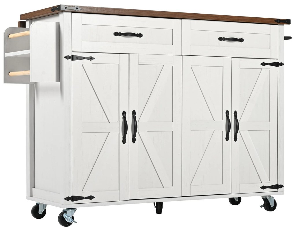 Insulă de bucătărie cu blat rabatabil, Alb | Aosom Romania