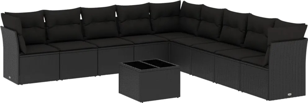 vidaXL Set canapele de grădină cu perne, 10 piese, negru, poliratan