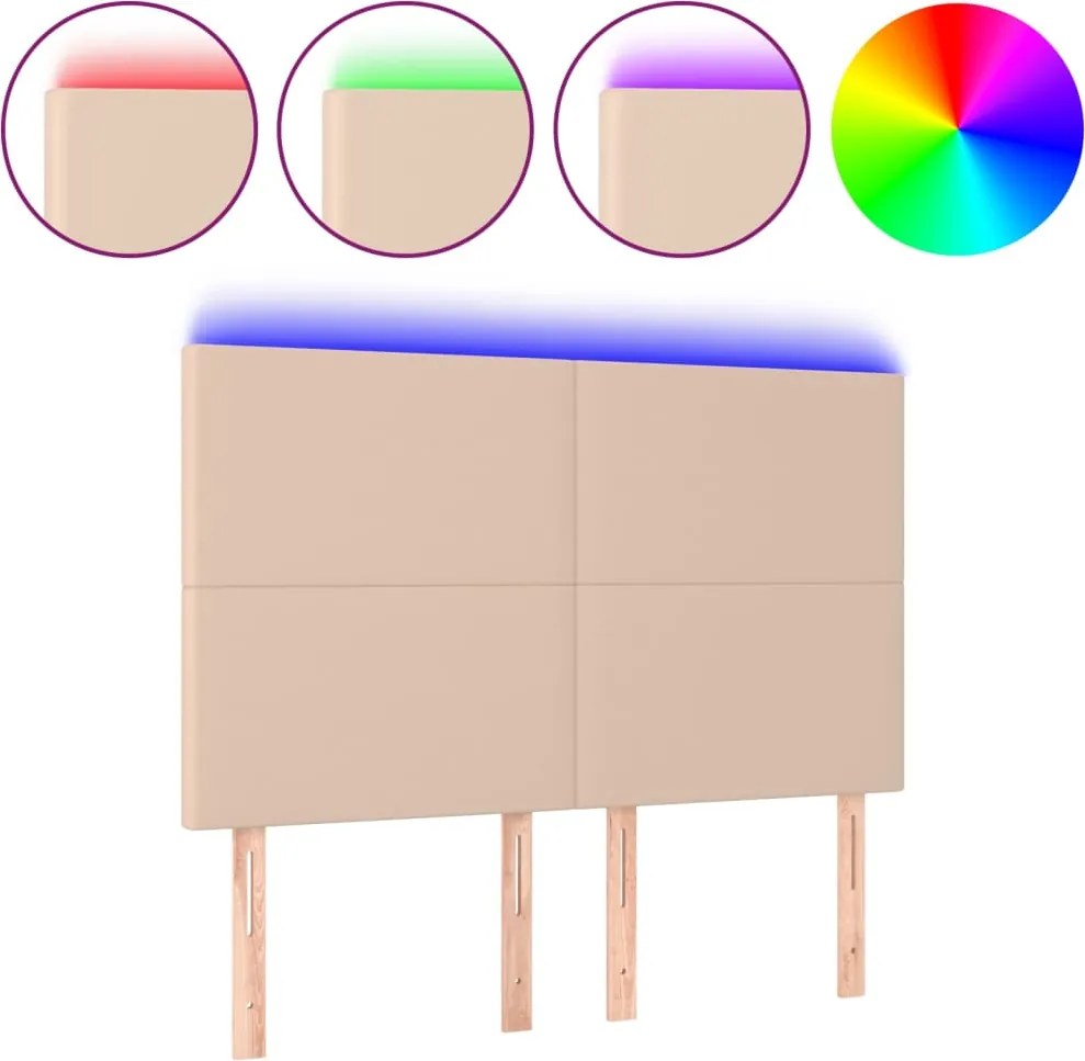 vidaXL Tăblie de pat cu LED, cappuccino, 144x5x118/128 cm, piele eco