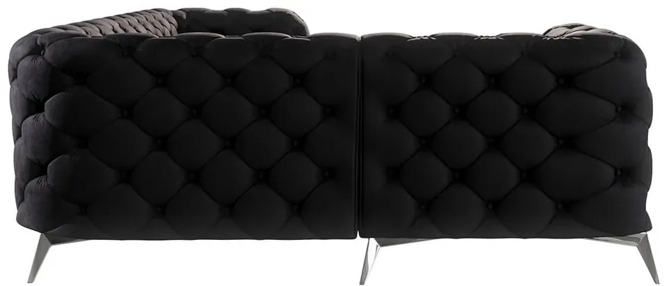 Colțar negru cu tapițerie din catifea (cu colț pe partea stângă/în formă de ”L”) Chelsea – Ropez