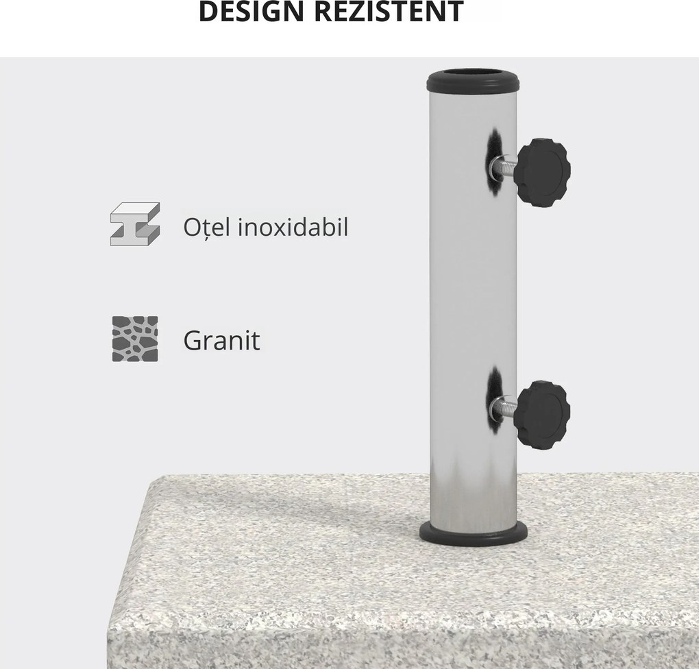 Outsunny Bază Umbrelă Grădină 25kg, Compatibilă cu Stâlpi Ø32mm, Ø38mm, Ø48mm, din Granit și Oțel Inoxidabil | Aosom Romania