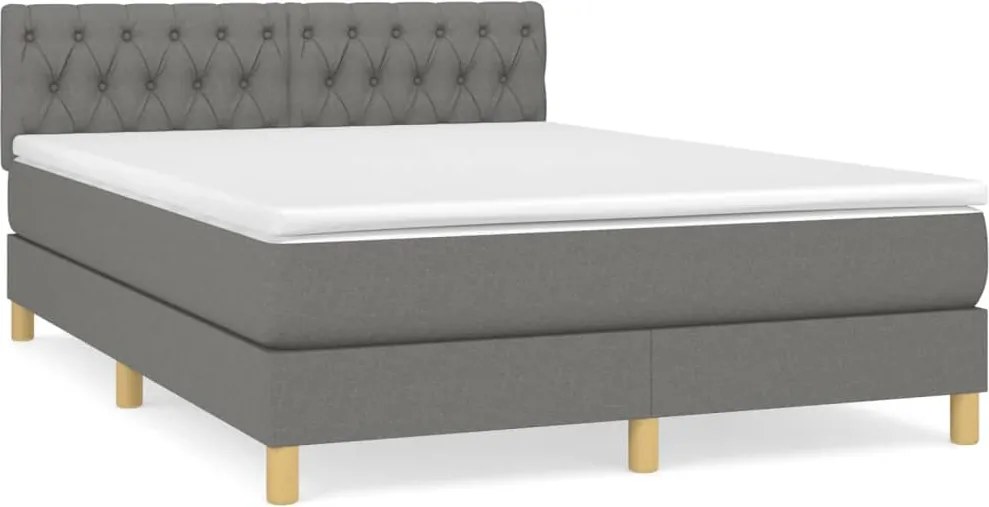 vidaXL Pat box spring cu saltea, gri închis, 140x200 cm, textil
