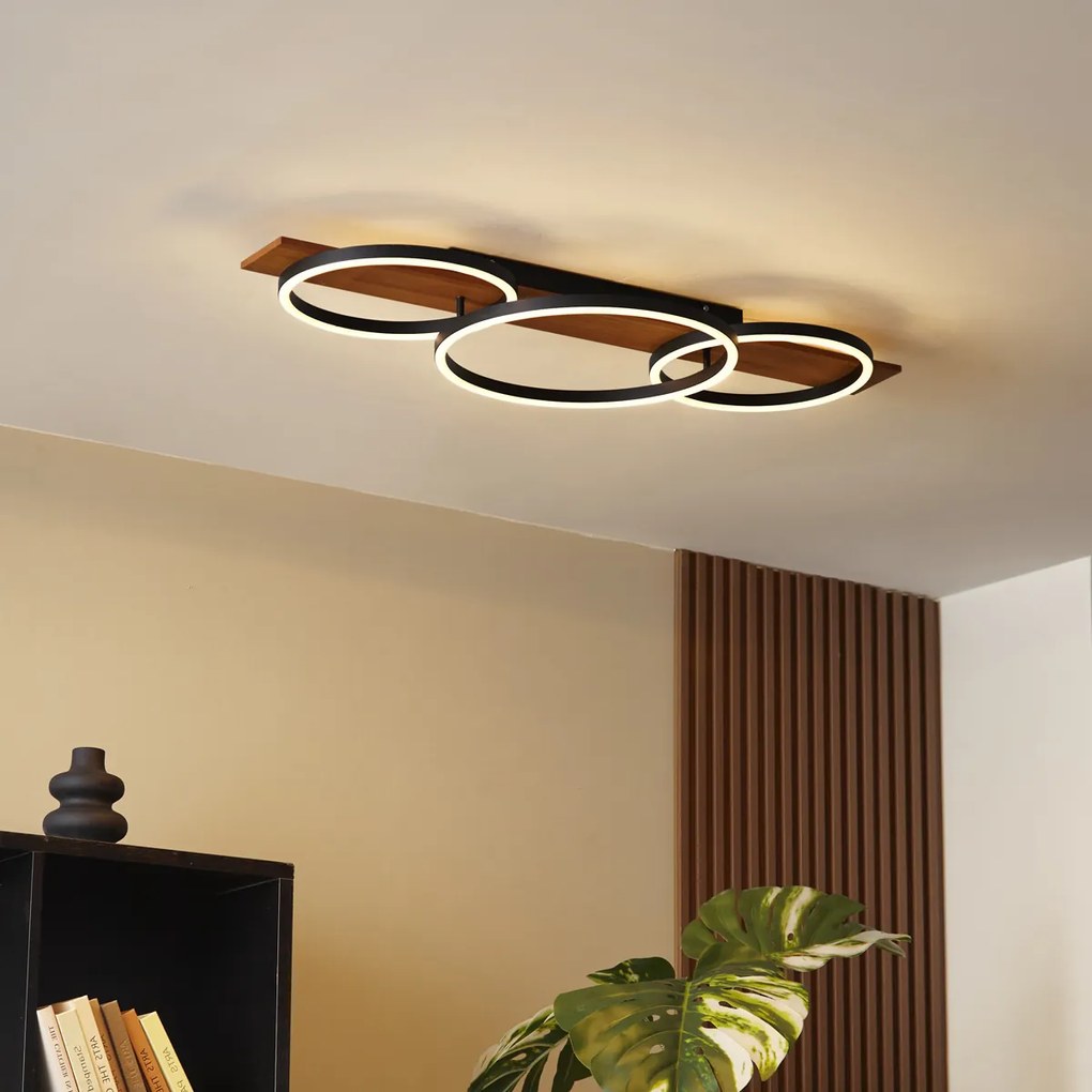 Plafonieră de design neagră rotundă cu LED inclus, cu 3 trepte de intensitate, cu 3 lumini - Nimue