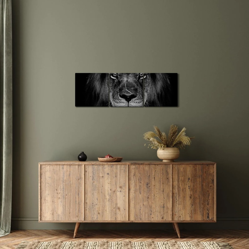 Tablou - Leu majestic (cu ceas) (90x30 cm)