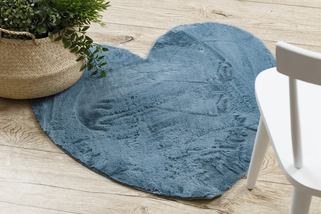 Covor lavabil modern SHAPE 3105 inima shaggy - albastru, antiderapant