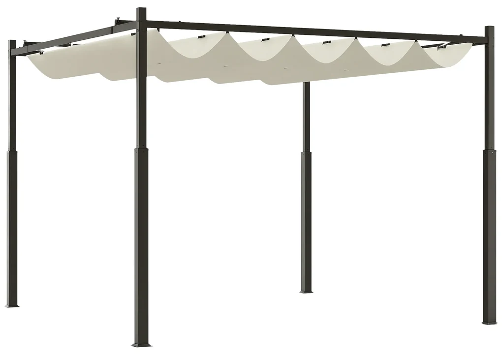 Outsunny Pergolă Pavilion cu Acoperiș Retractabil Rezistent la Apă, Culoare, 298x298x230 cm, Alb Crem | Aosom Romania