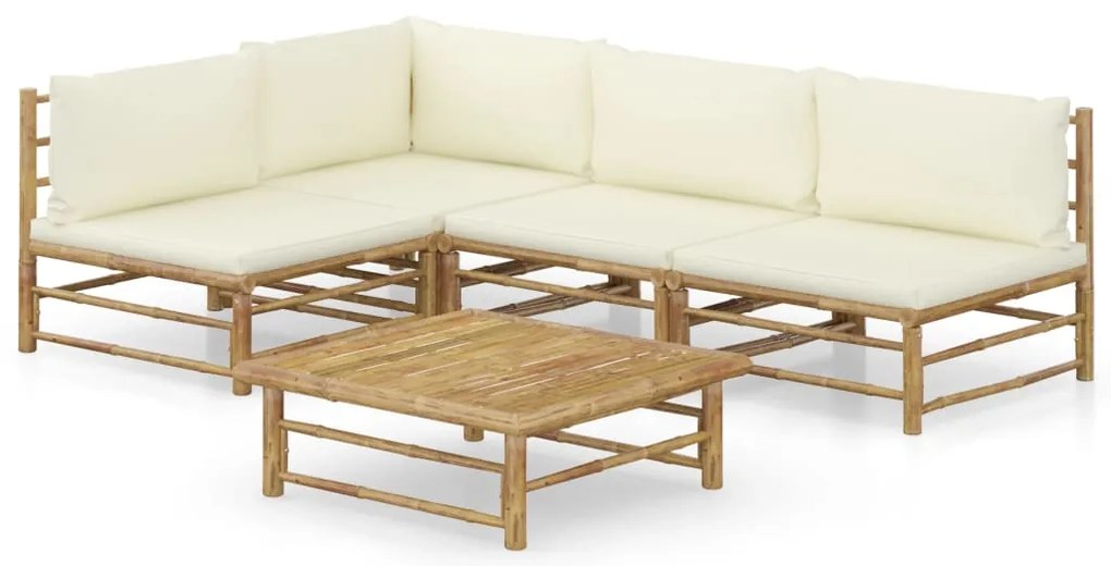 vidaXL Set mobilier de grădină cu perne alb crem, 2 piese, bambus