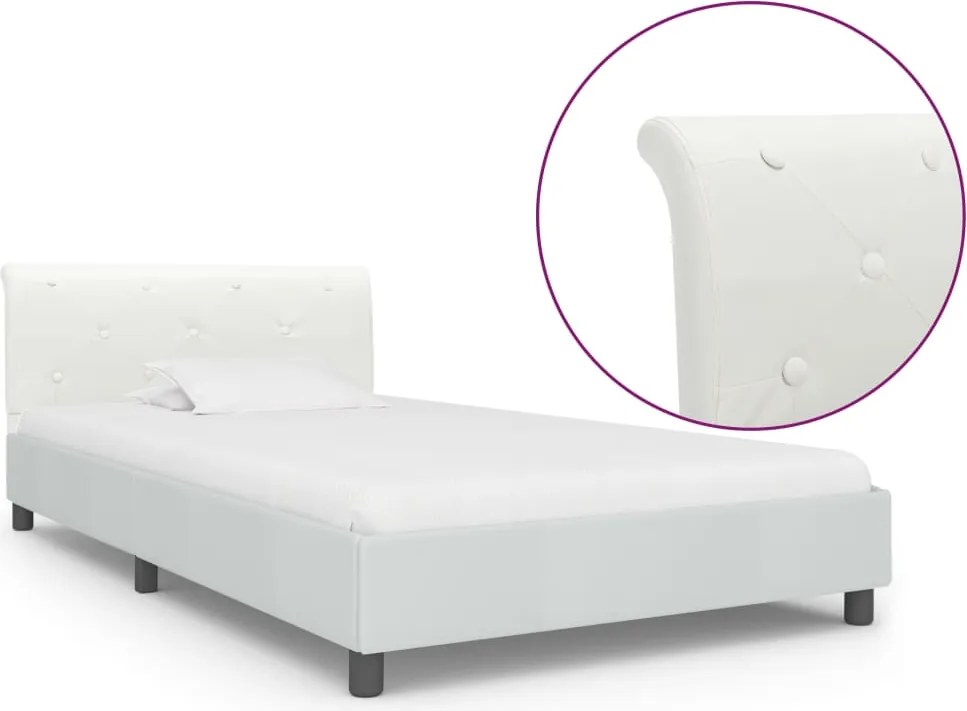 vidaXL Cadru de pat, alb, 100 x 200 cm, piele ecologică
