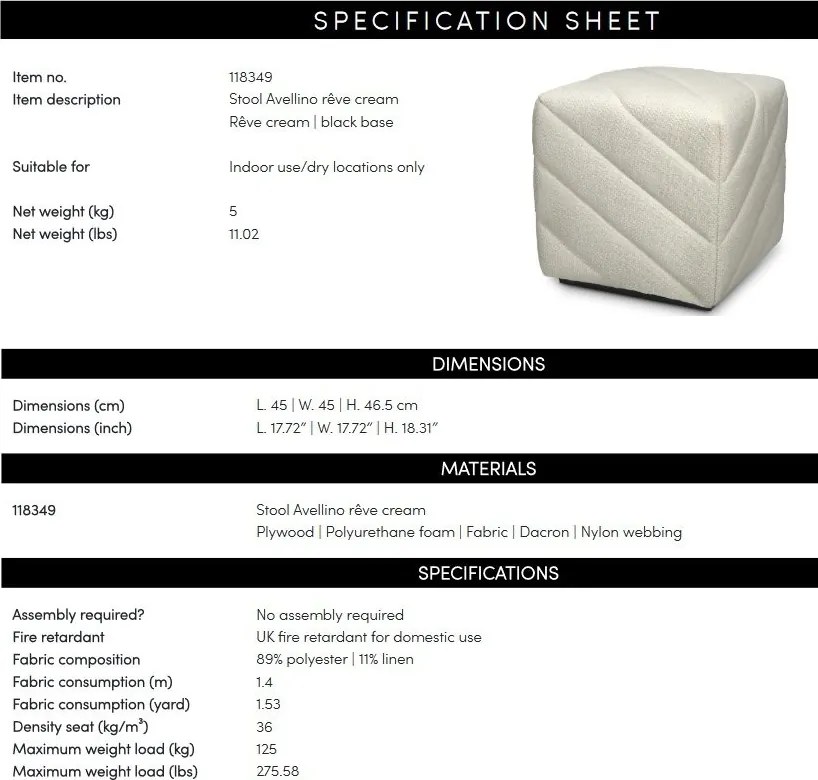 Taburete design LUX Avellino, Reve cream