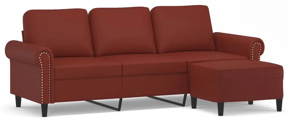 3153621 vidaXL Canapea cu 3 locuri și taburet, roșu vin 180 cm piele ecologică