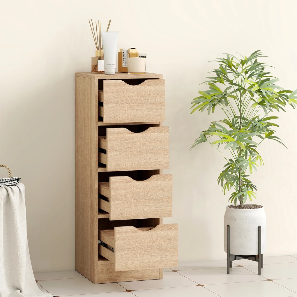 HOMCOM Dulap de Baie Compact cu 4 Sertare și Mânere Sculpatate, Stil Nordic | Aosom Romania