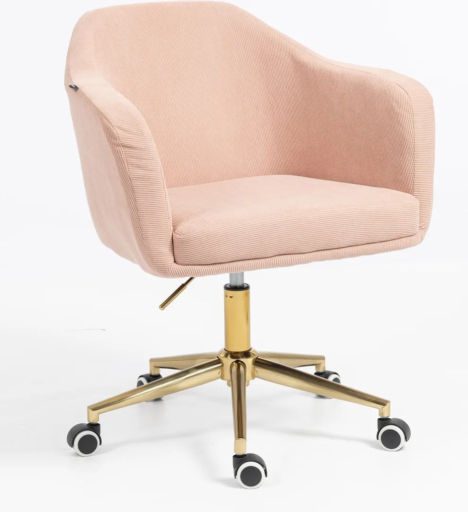 HR832K Scaun Catifea Reiată Premium culoare Roz prăfuit Litchi cu Bază Aurie