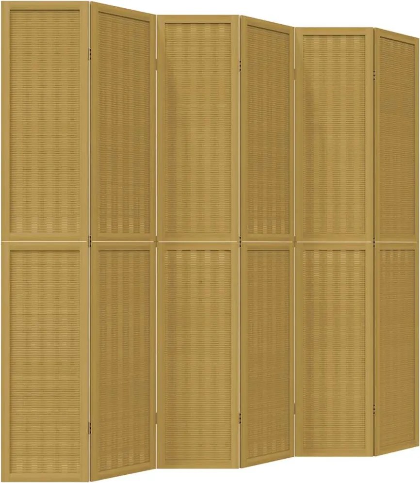 vidaXL Paravan de cameră cu 6 panouri, maro, lemn masiv paulownia