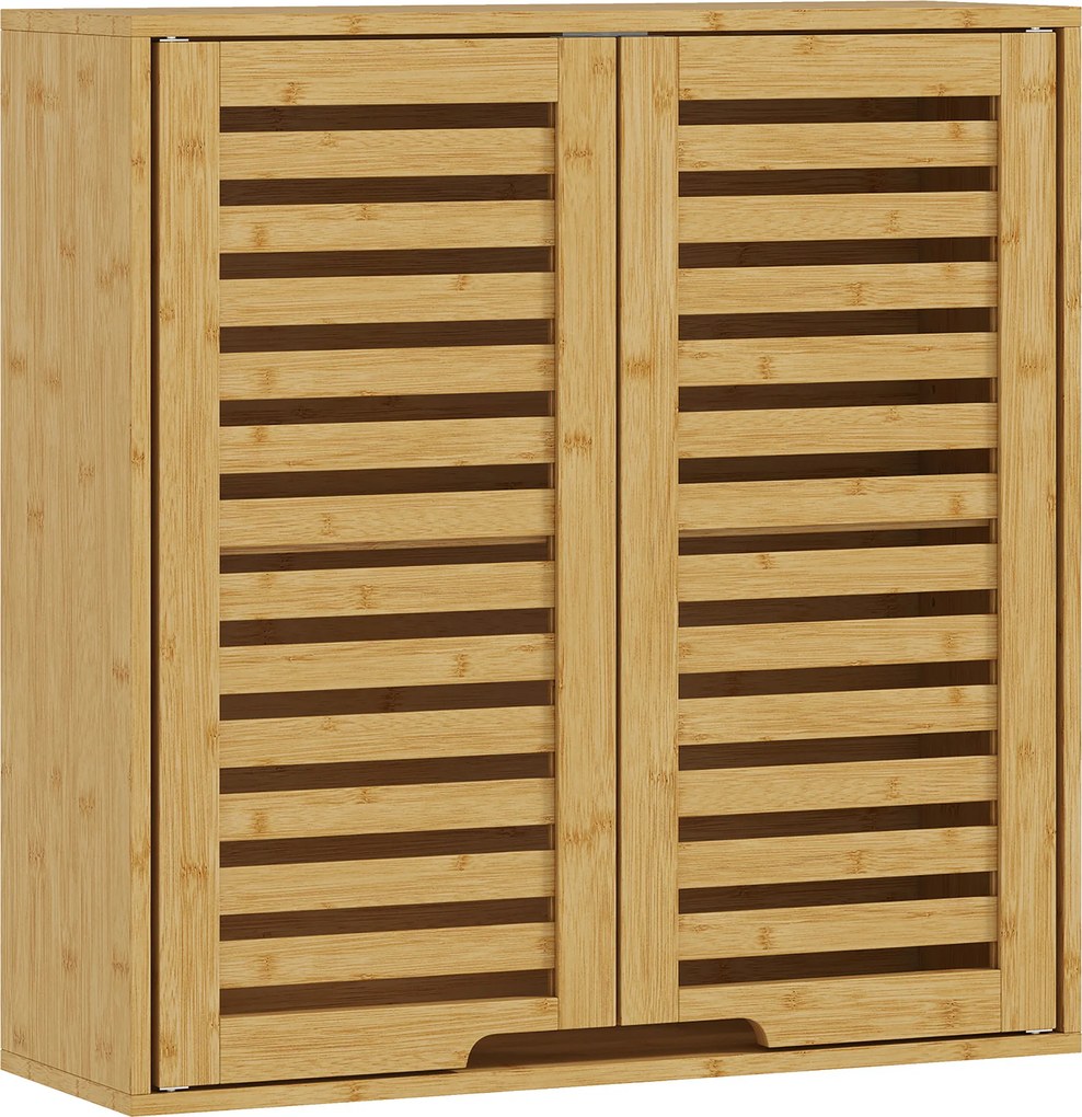 HOMCOM Dulap de Baie cu Raft Intern Reglabil și Uși Tip Lamă, din Bambus, 60x20x60 cm, Culoare Lemn | Aosom Romania