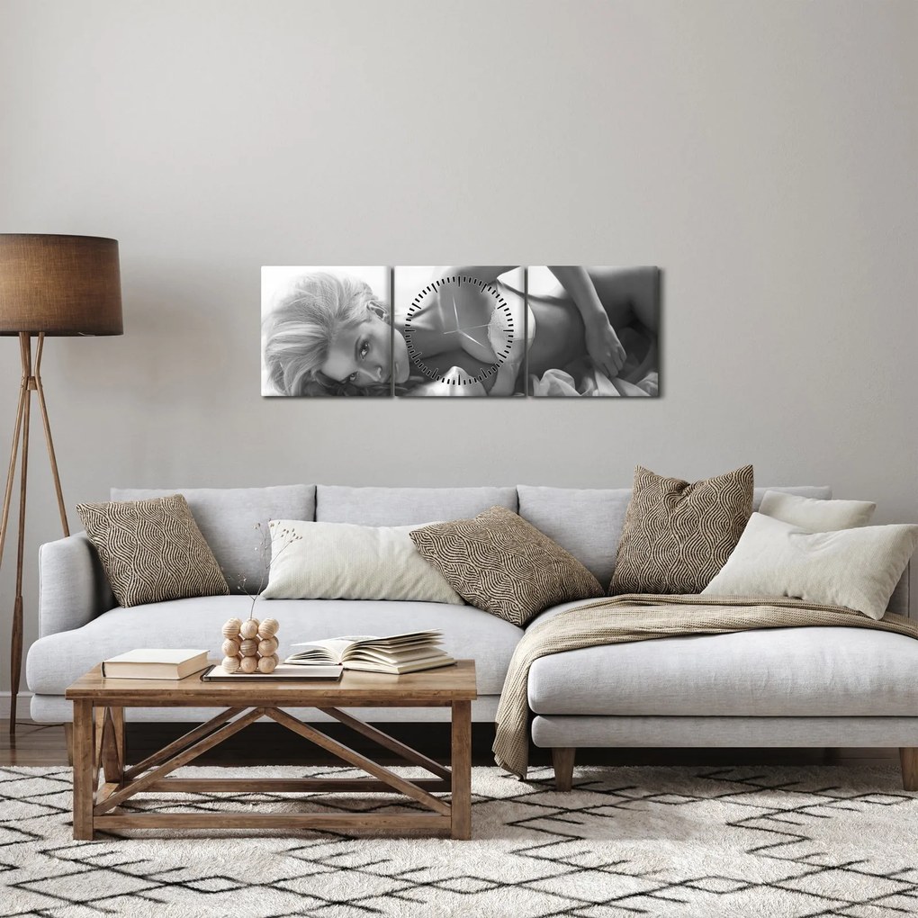 Tablou - Boudoir alb-negru (cu ceas) (90x30 cm)