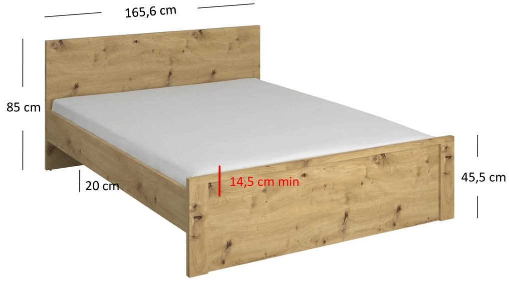 Pat matrimonial 160 cm Andra (Stejar artisan) (fără saltea și somieră). 1052750