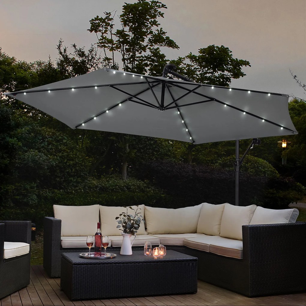 Juskys Umbrelă de soare LED Brazilia 3,5 m - gri închis