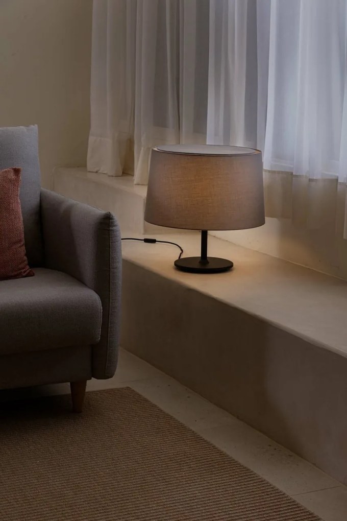 Lampa de masa abajur textil 48cm WINDSOR negru, gri