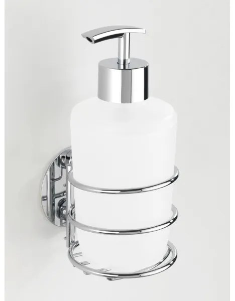 WENKO 18777100 - Dozator de săpun TURBO-LOC rotund, oțel, 7,5 x 16,5 cm, crom lucios/alb