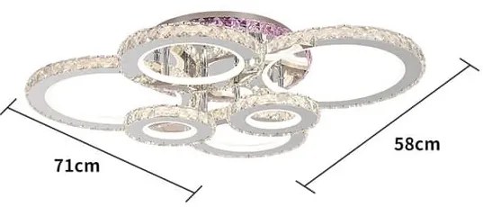 Lustra LED Cu Telecomanda, Cristal, 6 cercuri, Cromat ,120W, RGB,