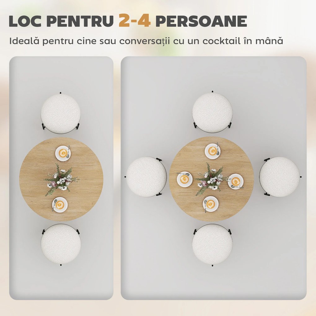 HOMCOM Masă Rotundă de Dining Industrială 80cm - Stejar Alb | Aosom Romania