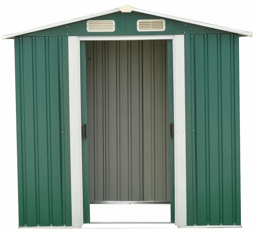 Căsuţă pentru grădină din tablă pentru scule, verde / alb, 2x1,3x1,8 m, HAMAL TIP 1