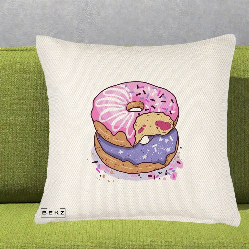 Perna Decorativa Donuts Roz si Mov, 40x40 cm, Crem Reliefat, Husa Detasabila, Perna Inclusa, BEKZ®