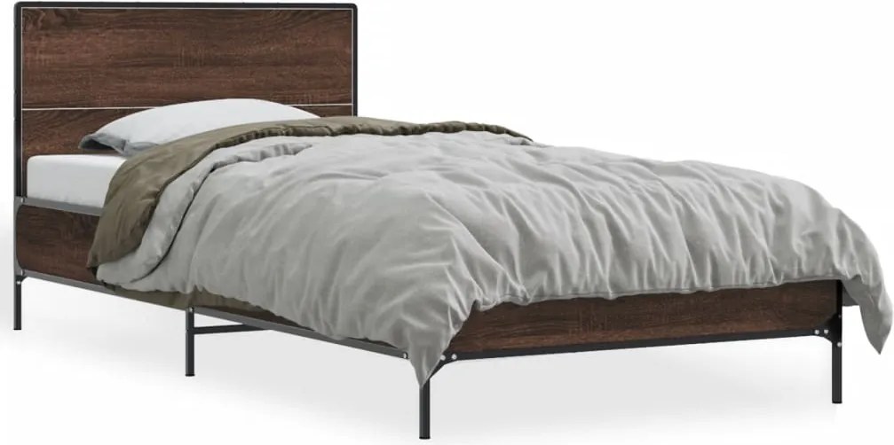 vidaXL Cadru de pat, stejar maro, 100x200 cm, lemn prelucrat și metal