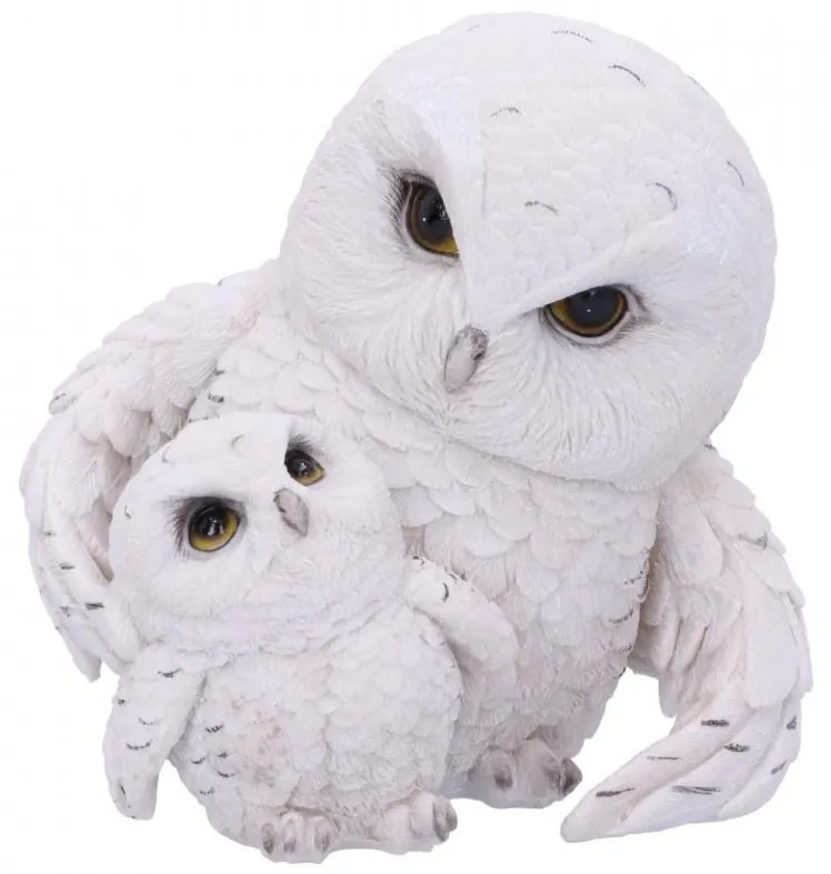 Statueta bufnita alba cu pui Familia cu pene 13.5 cm