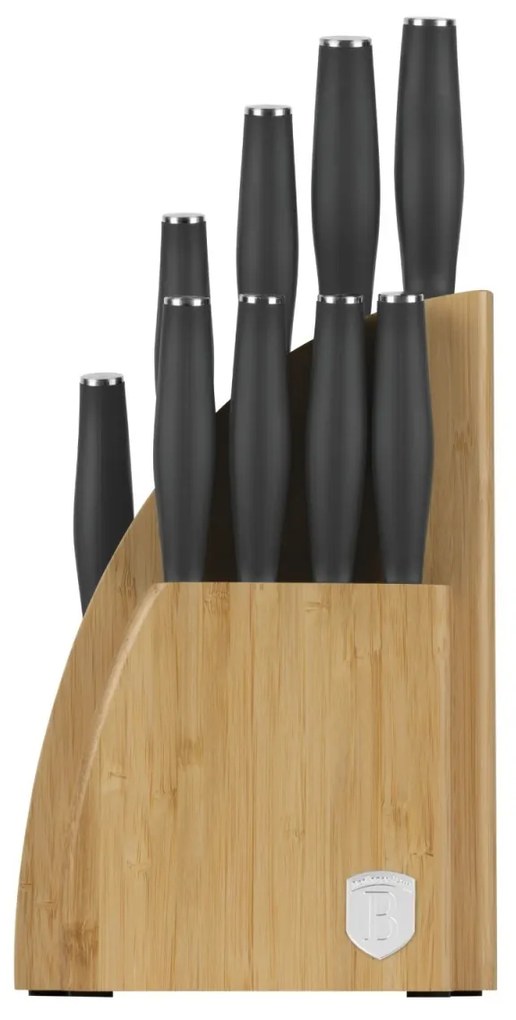 RESIGILAT - Set cutite 10 piese Antracite Berlinger Haus BH 2758, stativ lemn, gri