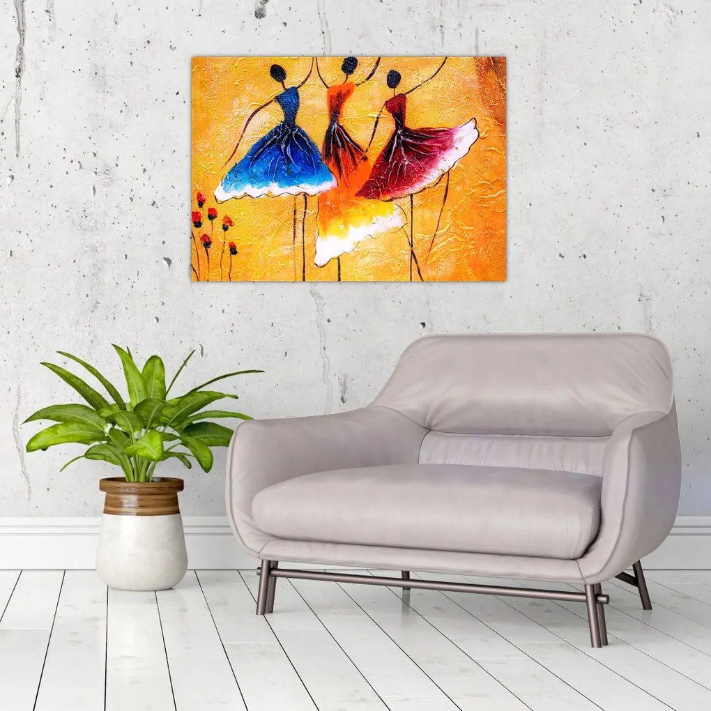 Tablou pe sticlă - Pictură în ulei, balerina (70x50 cm)