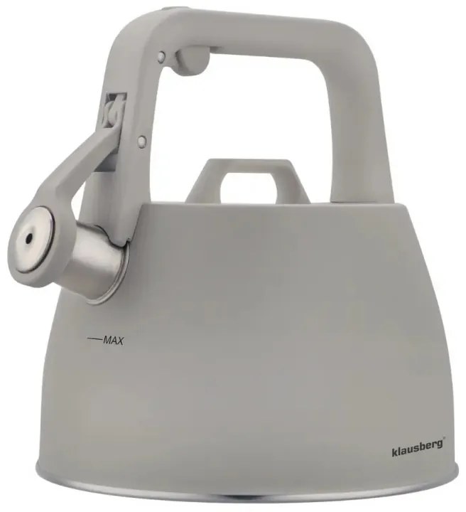 Ceainic cu fluier Klausberg KB 7916, 2.5 l, Maner izolat termic, Inductie, Gri