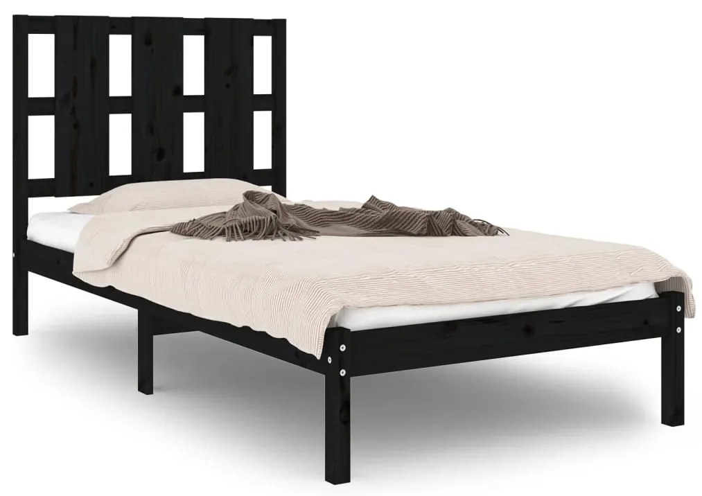 3105564 vidaXL Cadru de pat mic single, negru, 75x190 cm, lemn masiv
