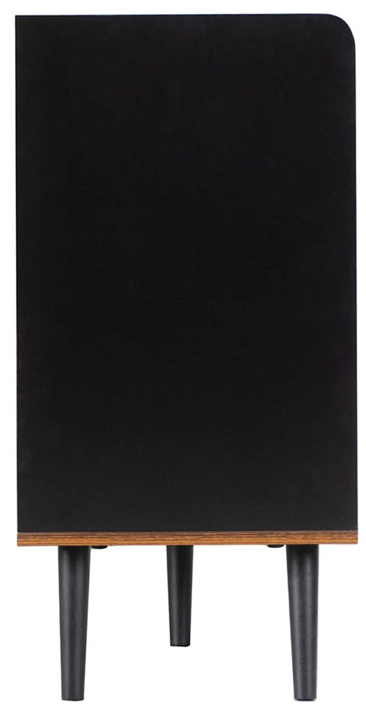 Comodă cu 3 sertare, uși glisante în dungi, 117,5x39,5x80 cm, Negru